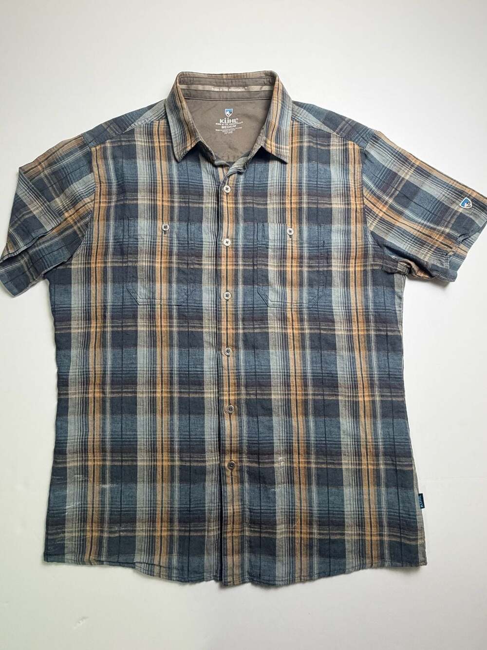 KUHL Men’s Plaid Button-Down Shirt Size M Short Sleeve Outdoor Hiking Casual